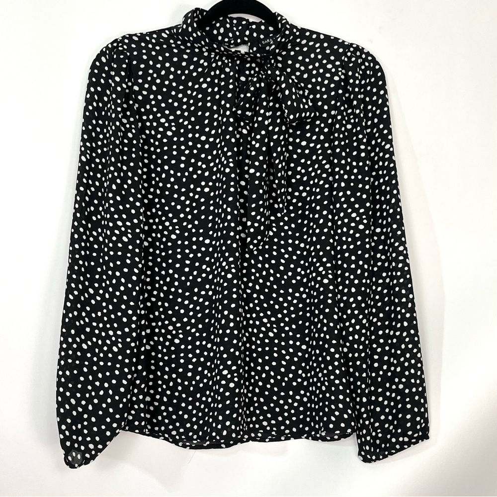 Sara Michelle Black White Polka Dot Long Sleeve Lightweight Top Sz small